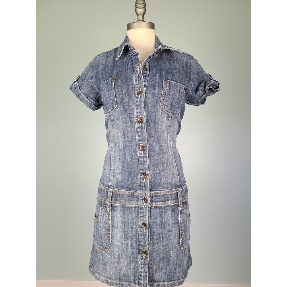 Y2K Xhilaration Denim Cargo Mini Dress Fitted Button Up Euro Summer It Girl